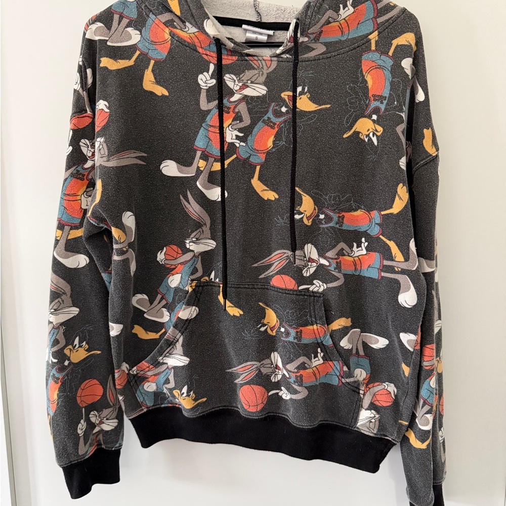 Vintage Space Jam Looney Tunes Hoodie Long Sleeve Pouch Size Small Mens Y2K Bugs